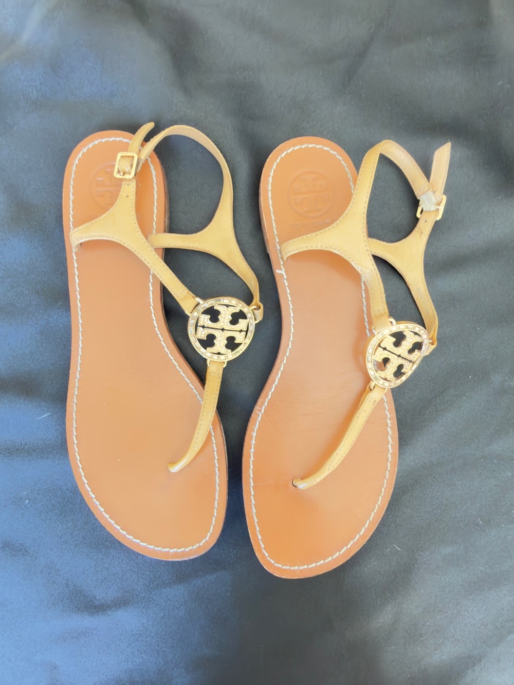 Tory Burch Miller Pave Knotted Tan Leather Sandals size  9.5M